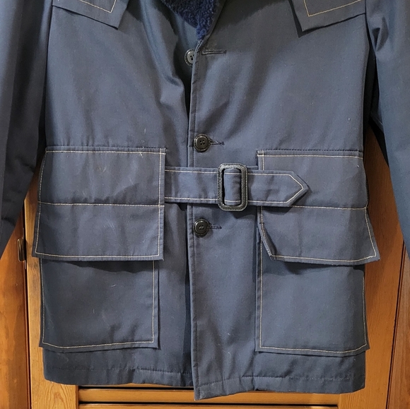 Vintage Lee Wald Coat Belted Faux Fur Lined Blue Weatherpal Winter Jacket 38 / L - Picture 3 of 7